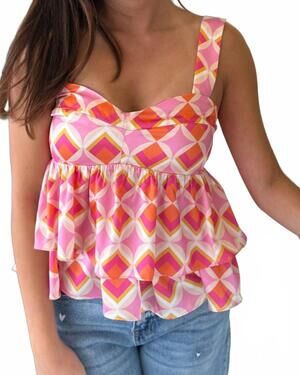 NEW SINCERELY OURS geometric peplum tank top in pink